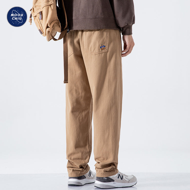 Muqiu Menswear | Spring and Autumn New American Loose Straight-Leg Work Pants for Men's Casual Pure Cotton Vintage Wide-Leg Casual Pants