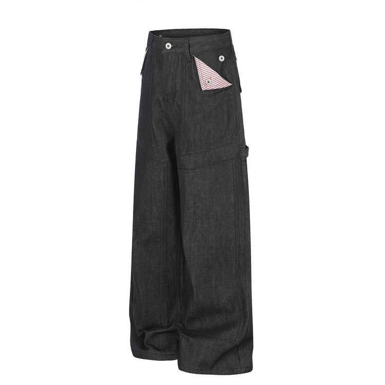 G60030 High Street American Unisex Natural Cow Color Premium Flap Pocket Design Men's Loose Jeans