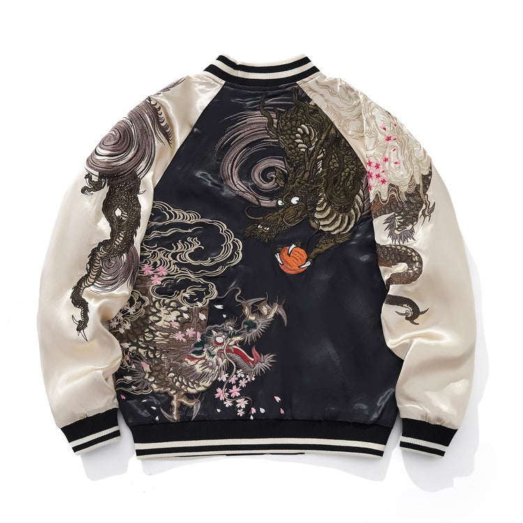 Huaxia Junpin Chinese style national tide heavy industry jacket casual national tide two dragon play beads embroidered baseball uniform jacket S112